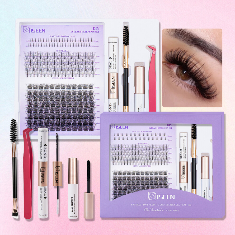 Flemye (W04) Diy Lash Extension Mix Styles Lash Clusters Individual With Bond&Seal Remover Tweezers Lash Brush