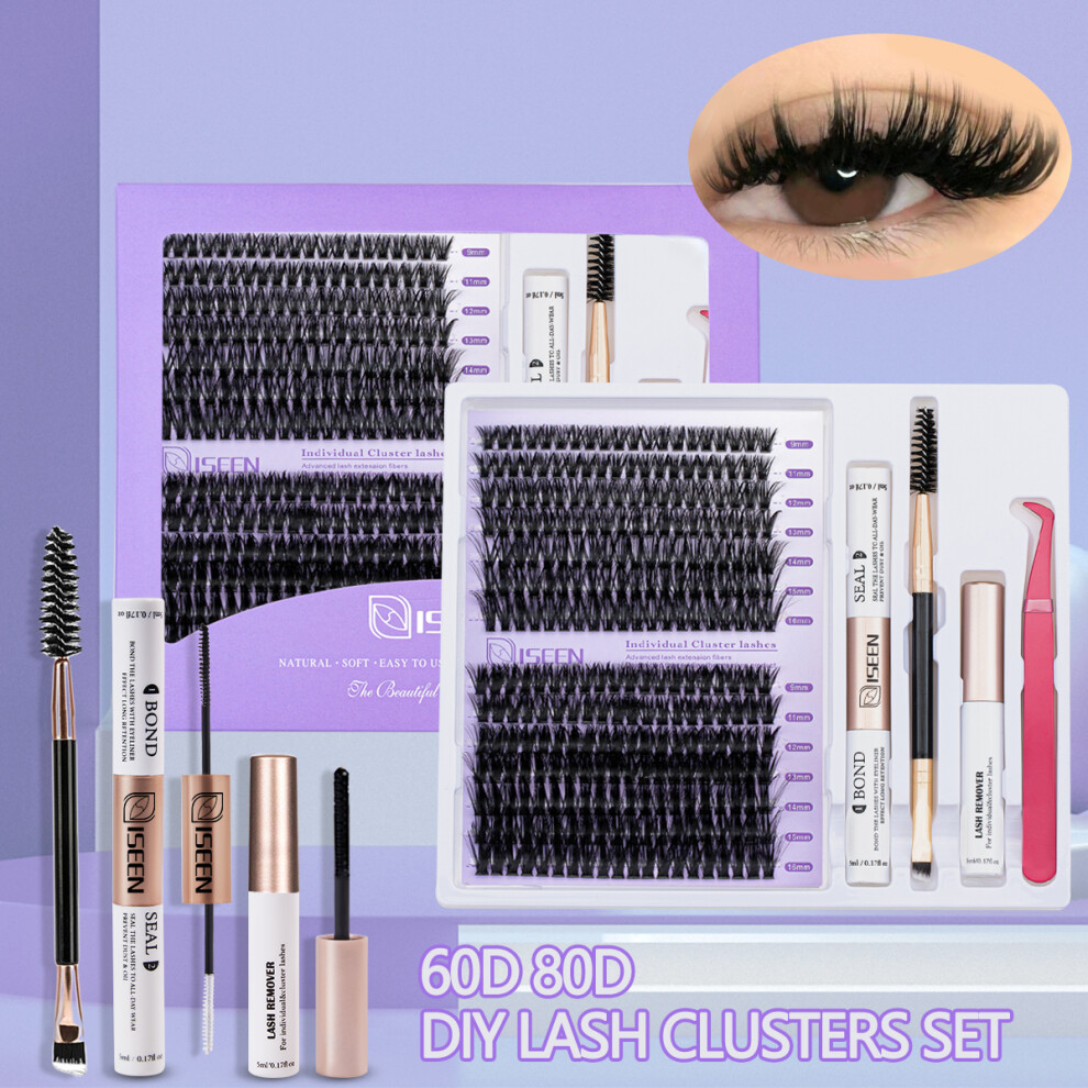 Flemye (60D 80D) Diy Lash Extension Mix Styles Lash Clusters Individual With Bond&Seal Remover Tweezers Lash Brush