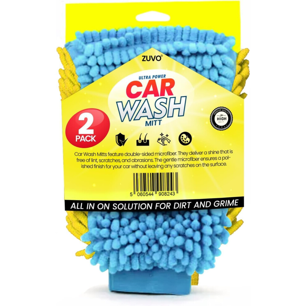 Zuvo Car Wash Mitt Gloves Pack Of 2 Microfiber Cleaning Gloves For Car Detailing And Window Cleaning 5060544908243