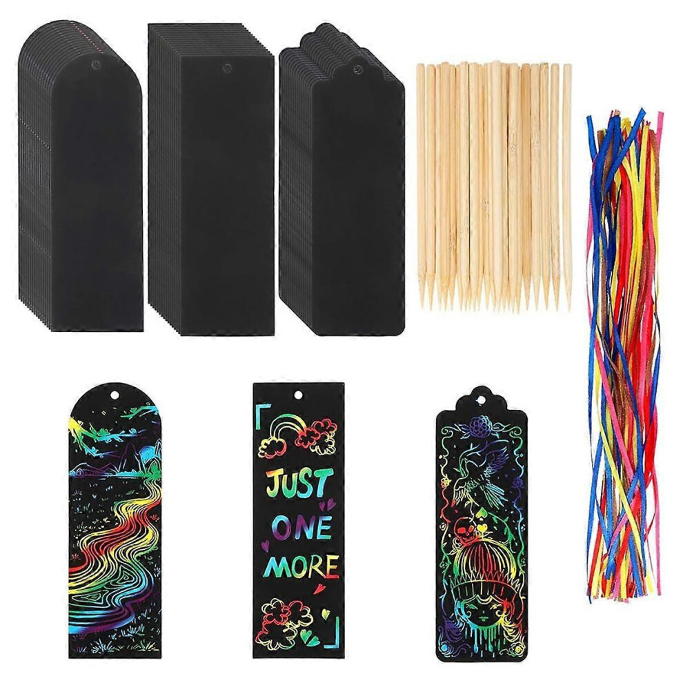 , Student Favors Rainbow DIY Bookmark Hanging Gift Tags with Scratch Tool Ribbon for Classroom