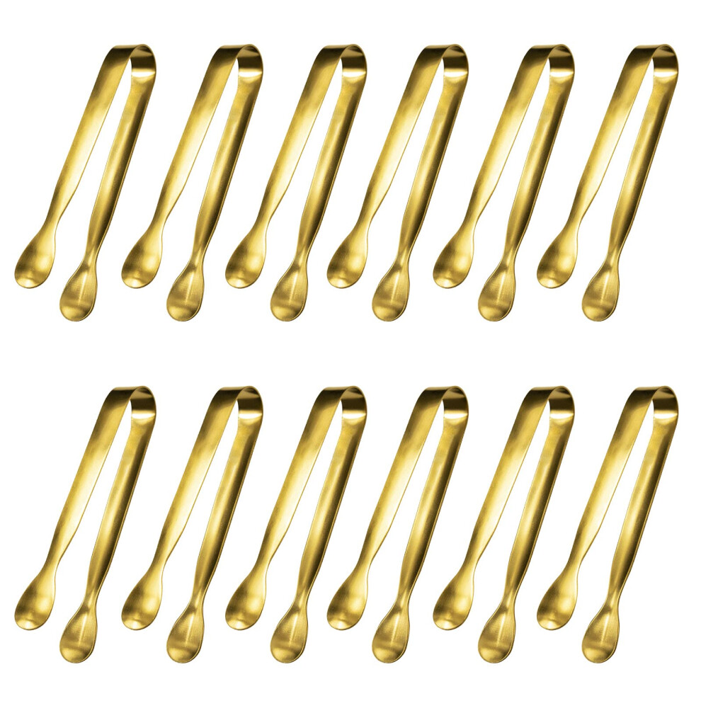 JCREN 12 Pcs Serving Tongs Small Serving Utensils for Parties Catering Gold Tongs FoodGrade 304 Stainless Steel Mini Appetize