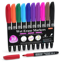 Shuttle Art Wet Erase Markers 10 colors 1mm Fine Tip Smudge-Free Mark