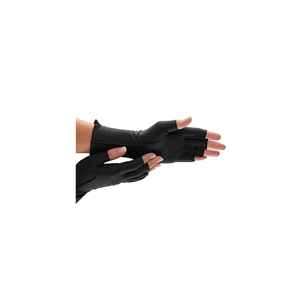 isotoner unisex adult One Pair of Open Finger arthritis gloves  Black