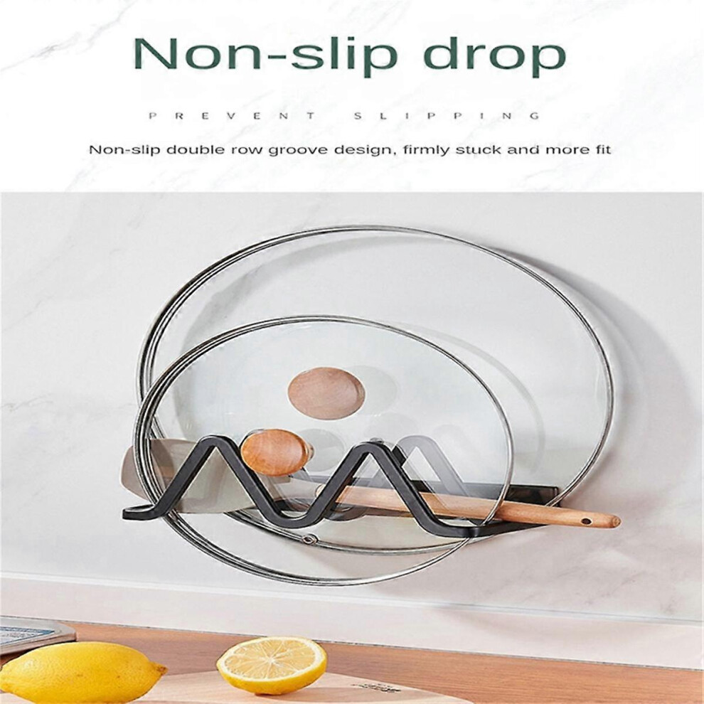 Rust-Proof Pot Cover Holder Wall Mount Plate Rack Strong Bearing Capacity No Punching Pot Lid Shelf Galley Rack Black-B