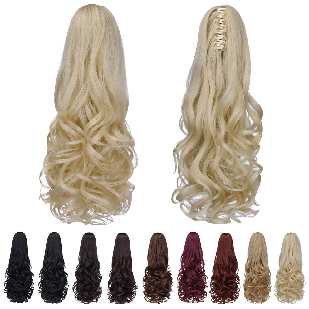 Syxlcygg Blonde Clip Ponytail Fake Ponytails 20"" Wavy 5.3 Oz Black Hair Extens