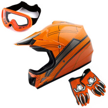 Detsk motokrosov prilba WOW Youth, BMX, MX, ATV, Dirt Bike, prilba Spider Orange, okuliare Mg Youth Orange, rukavice Bundle