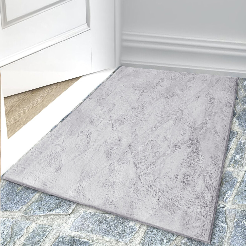 (Silver Door Mats) Large Doormats Non Slip Shaggy Rug Indoor Outdoor