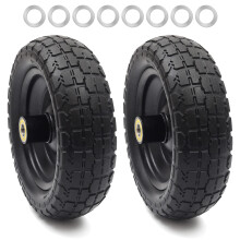 AR-PRO (2-Pack) Pneus Sólidos sem Ar de 10" com Roda - Furo de 5/8" e 2.1" de Offset para Carrinhos de Jardim