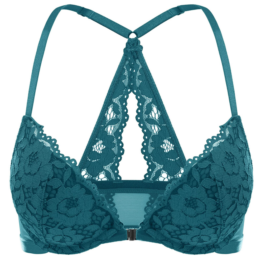 Soutien-gorge push-up pour femme DOBREVA Dos nageur Fermeture devant Soutien-gorge en dentelle Rembourr    Non