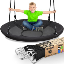 SereneLife Saucer Swing with Hang Kit  Outdoor Tree Swing with Swivel Spinner for Kids (Black)
