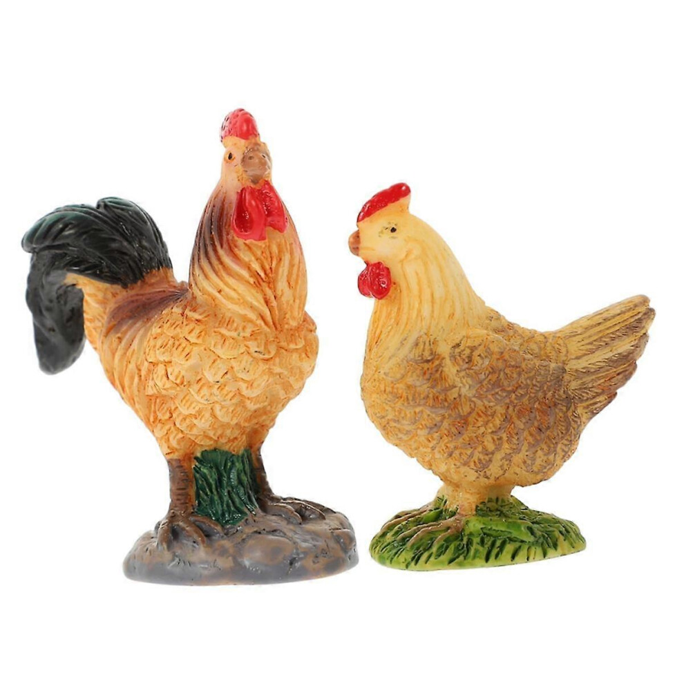 2Pcs Emulation Chicken Model Chicken Statue Home Decor Model Toys Lawn Decor Farm Decor Chicken Figurine Animal