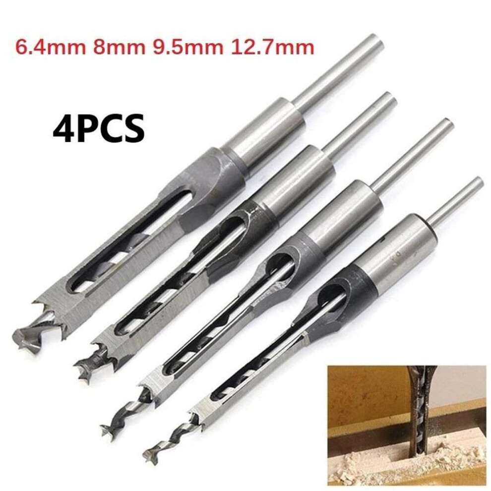 Durable Drill Bits Square Hole Set Tools Woodworking 4Pcs