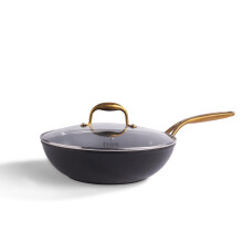 frk AllInOne NonStick Fry Pan Meets Wok with Lid 11Inch Black Gold