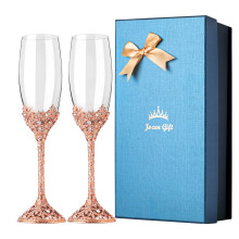 Jozen Geschenk Ros  gold Champagnerfl  ten Kristallgl  ser Metallsockel mit Kristallsteinen 2er Set Toastfl  tenpaar Hochzeit Ein