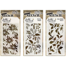 Tim Holtz Stampers Anonyme Stencils - Julestjerne Festlig & Holly Bough - 3 genstande uigennemsigtig