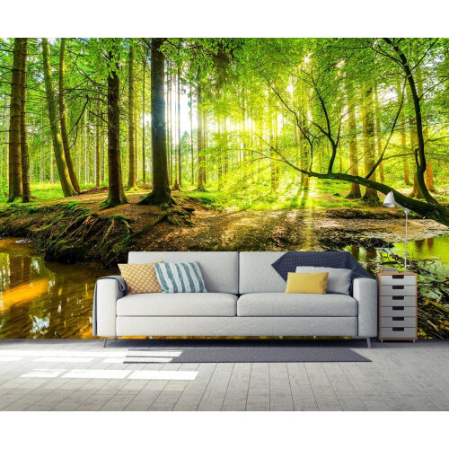Reyhui Wall Mural Fall Forest Stream Wallpaper Wall Decoration Print P 2