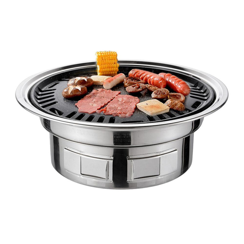 (silver) 13 Inch Korean Bbq Grill Multifunctional Charcoal Barbecue Grill Round Camping Grill Stove Tabletop