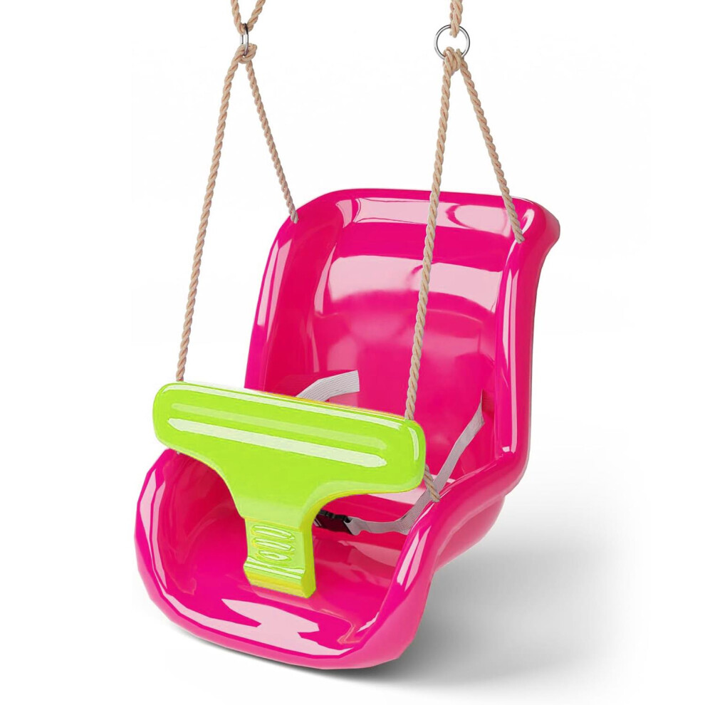 The Magic Toy Shop Pink Swing Seat with Harness and Adjustable Rope for Toddlers Kids Babies Play