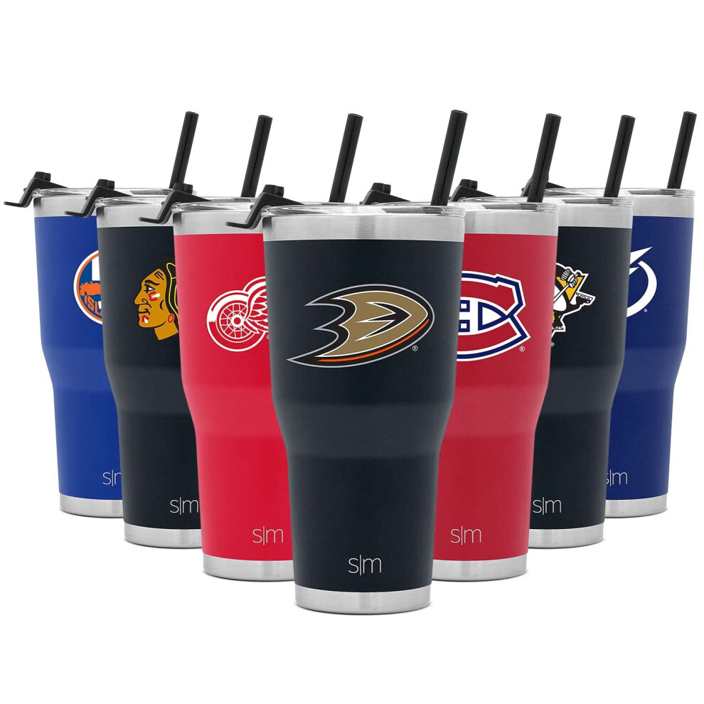 Tasse De Voyage Isotherme Simple Et Moderne Sous Licence Officielle De La Lnh Anaheim Ducks De 30 Oz Avec Couvercle Rabattable Et Paille-image
