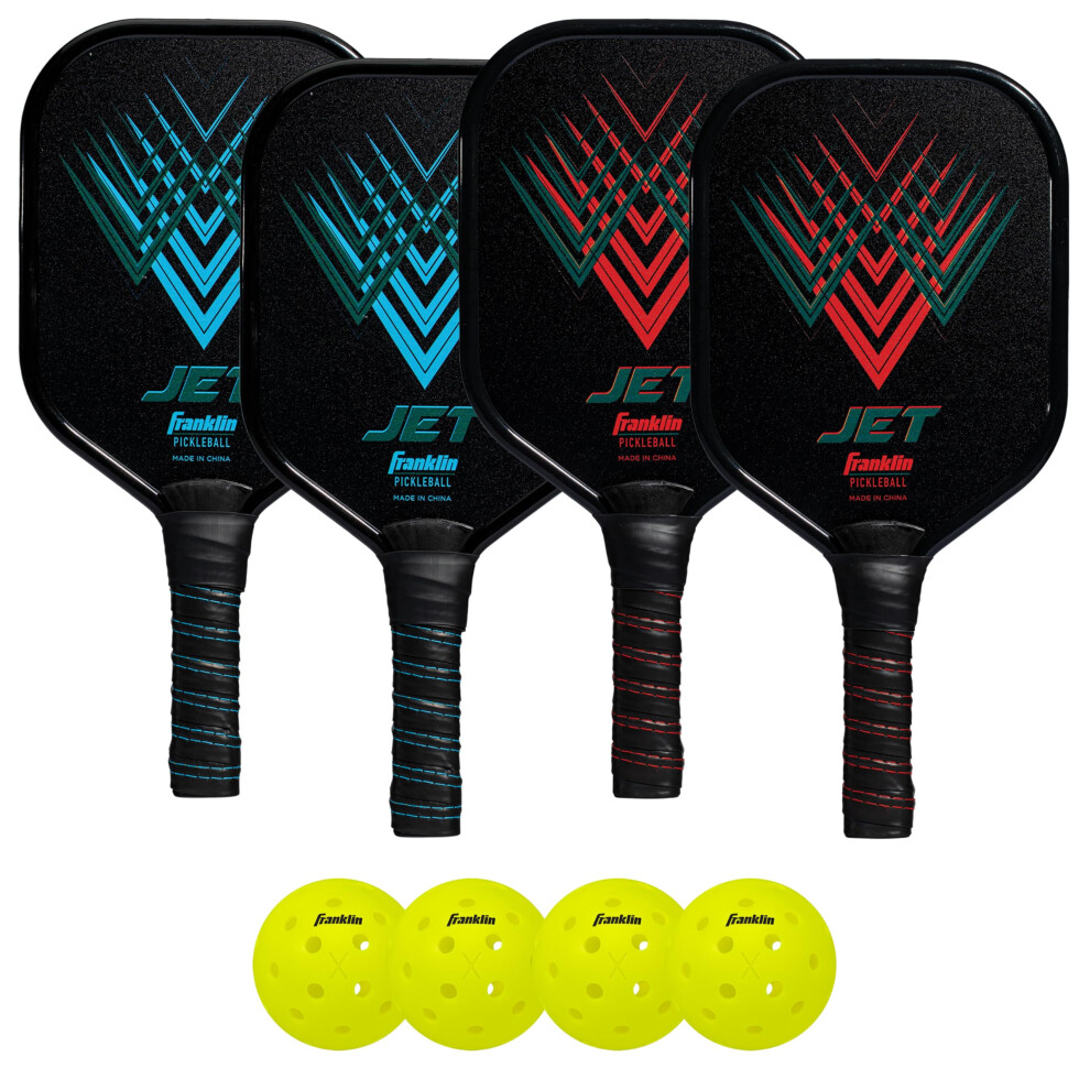 Franklin Sports - Aluminium Pickleball Paddle 4-Speler Paddle En Balset - Usa Pickleball (Usapa) Goedgekeurd Rood/Blauw-image