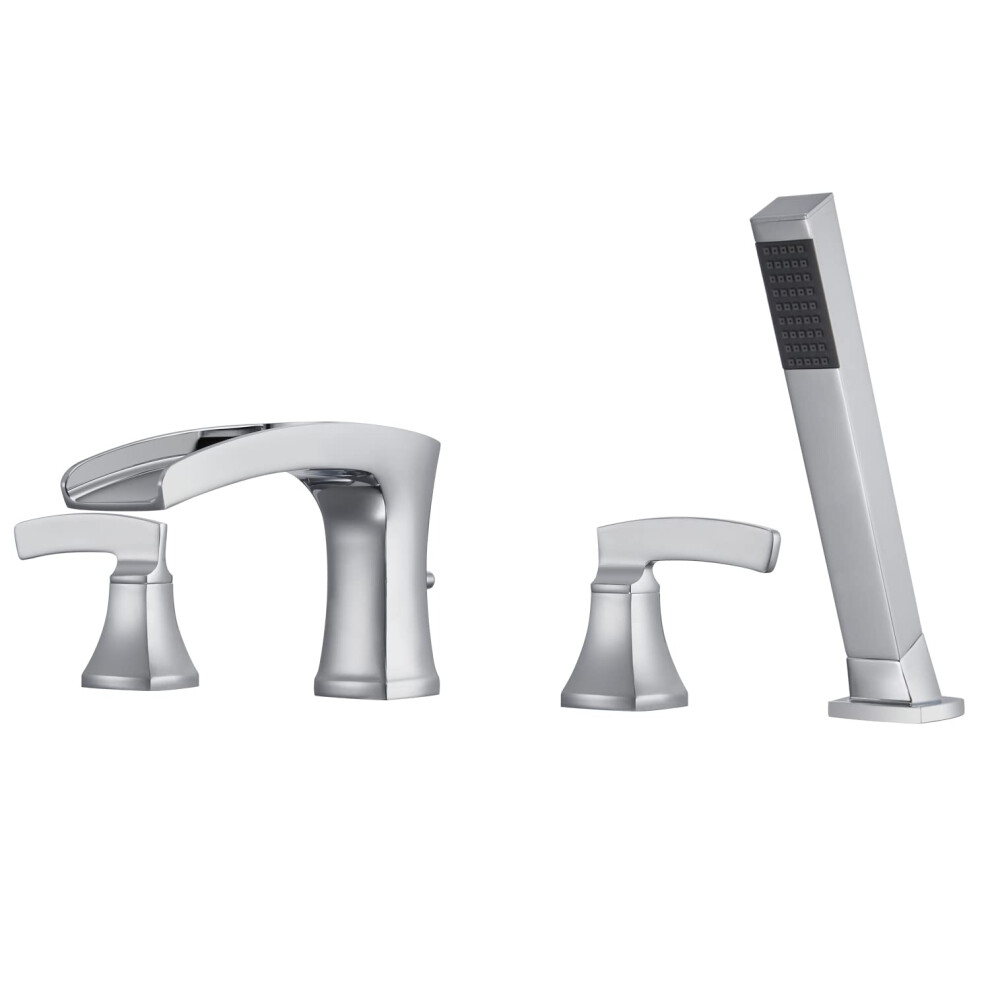 Artiqua Tub Filler Roman Waterfall Tub Faucet Chrome Deck Mount Bathtub Faucets 4 Hole Brass Bathroom Faucets With Hand Shower 756839192453