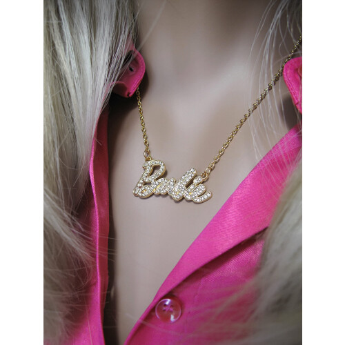 Barbie Colar com logotipo da Barbie Crystal Script (ouro) 2