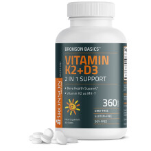 Bronson Witamina K2 D3 (MK-7) wolne od GMO - 90 mcg K2 / 5000 IU D3 na tabletkę, bez glutenu i produktu sojowego, zapas na 1 rok