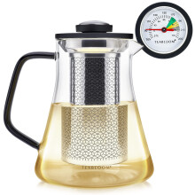 Teabloom 2-in-1 Tea Kettle and Tea Steeper - Glass Teapot with Thermometer and Stainless Steel Loose leaf Tea Infuser  No Whistle Kettles  Virtuoso 34
