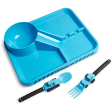 Conjunto de jantar ativo para crianas - Utenslios e pratos para crianas com tema de construo de 3 peas - Garfos e colheres para crianas -