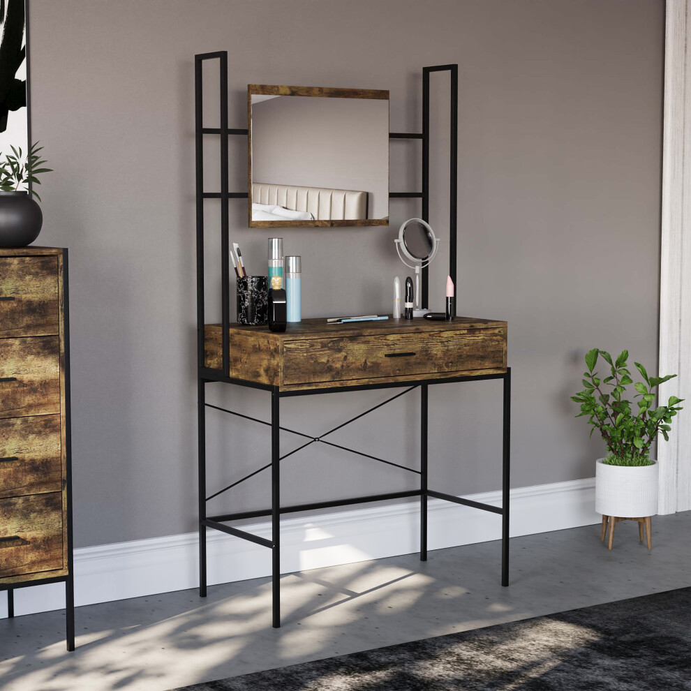 (Dark Wood) Brooklyn 1 Drawer Dressing Table Makeup Desk