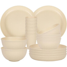 Camping Plates, Unbreakable Dinner Sets for 6, 18 Pcs Plastic Picnic Set for Party, Home & Picnic, Lightweight Microwave