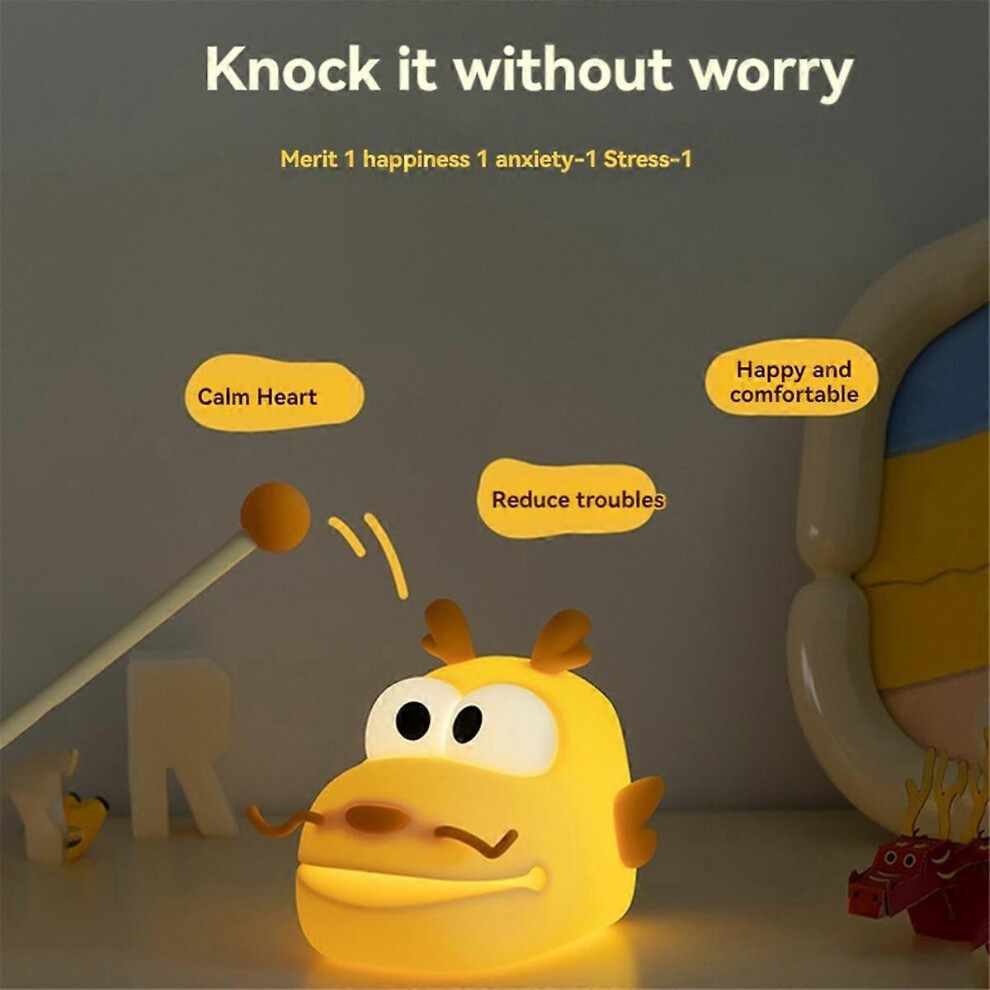 Longbao Wooden Fish Night Lamp USB Charging Three-Speed Adjustable Pat Lamp Cute Cartoon Fun Ornament Silicone Lamp