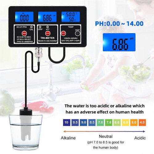 7 in 1 Water Quality Tester Multi-Function EC/TDS//PH/ORP/Humidity/TEMP Meter for Swimming Pool, Fish Pond US Plug 1
