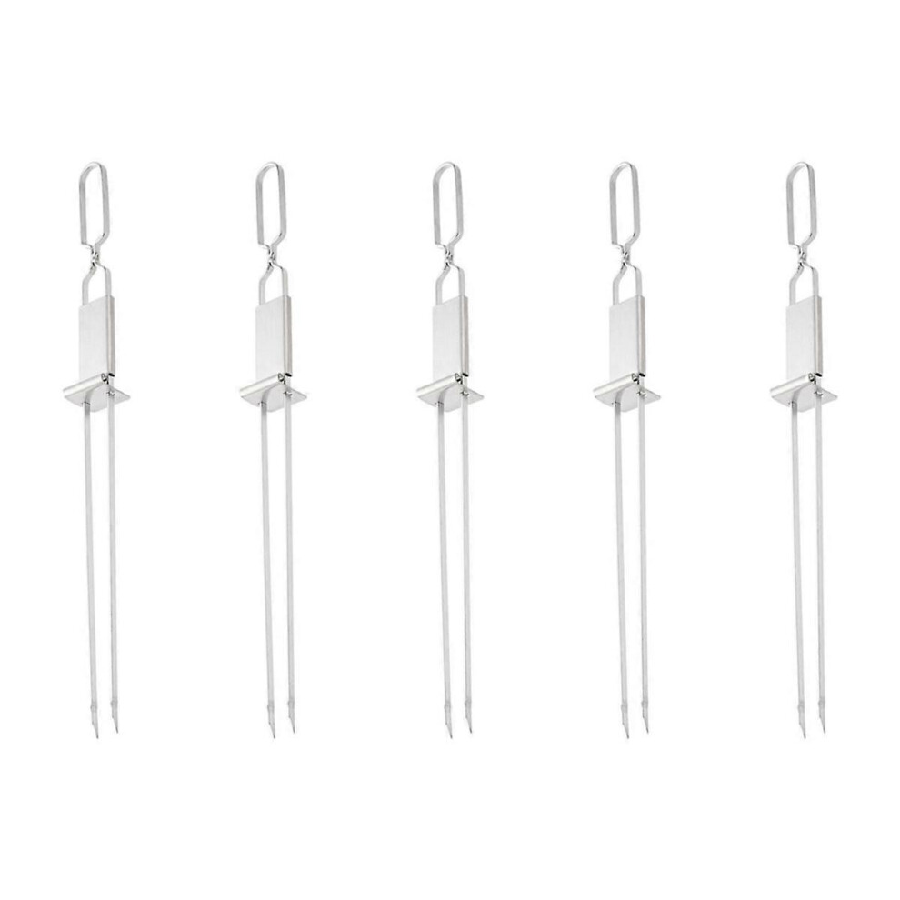 Stainless Steel Double Needle Barbecue Skewers with Self Push Plate Barbecue Forks Outdoor BBQ Accessories Tools 5pcs