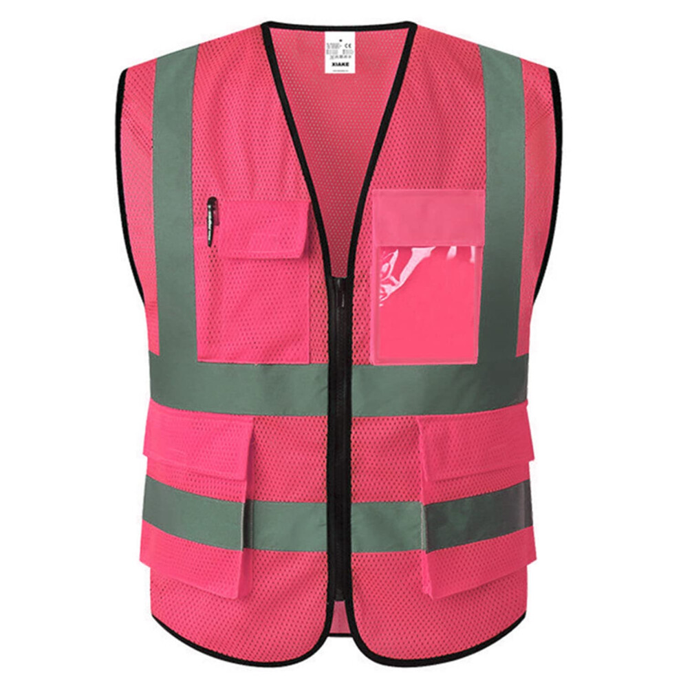 Gilet de sécurité réfléchissant XIAKE pour hommes et femmes, gilet haute visibilité en maille avec poches, conforme aux normes ANSI (XX-Large ros