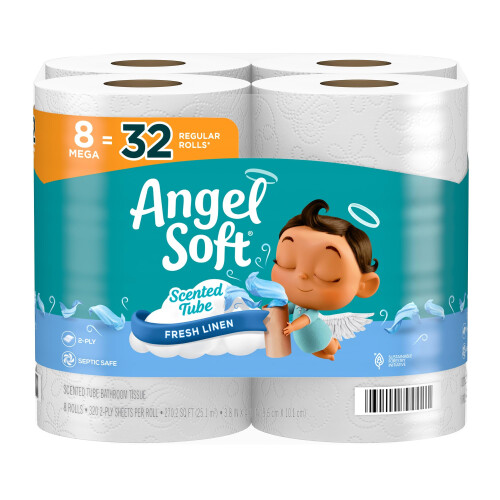 Angel Soft Τουαλέτα Χαρτί με Άρωμα Φρέσκου Λινιού, 8 Mega Ρολά = 32 Κανονικά Ρολά