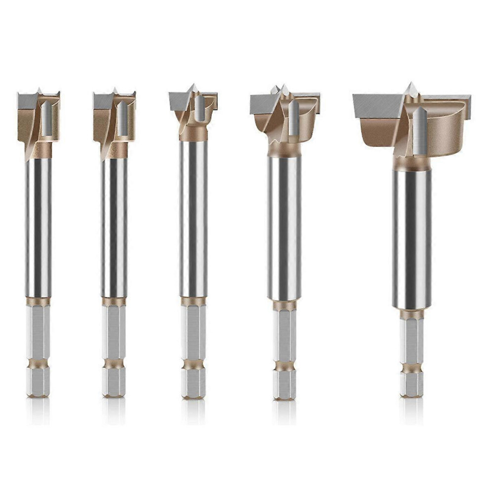 5pc 10-35mm Forstner Drill Bit Hinge Boring Bit Hole Saw Cutter Tungsten Carbide Hex 1/4inch Shank Woodworking Tool