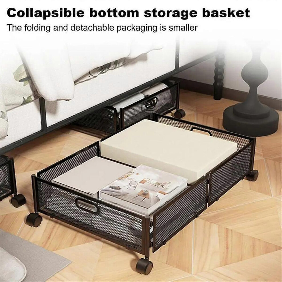 Under the Bed Quilt Storage Bins Large Capacity Rolling Iron Drawer for Clothes, Blankets Foldable Shoe Organizer Black