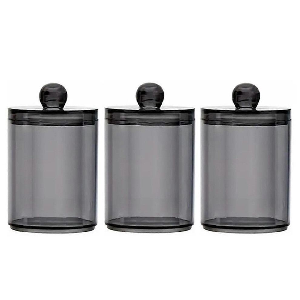 3 Pack Qtip Dispenser Jars Bathroom Jar Plastic Holder Storage Box For Cotton Ball, Swab Cotton Black