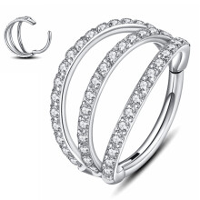Yrogcu 16g 8mm s?lv Triple n?se ringe med klar Zicron Lip Septum Clicker: Triple Open Stack Conch Daith Piercing Jewelry Brusk Earring Hoop Surgi