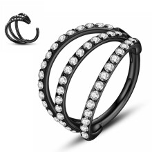 Yrogcu 16g 8mm sort tredobbelt n?se ringe med klar Zicron Lip Septum Clicker: Triple Open Stack Conch Daith Piercing Jewelry Brusk Earring Hoop S