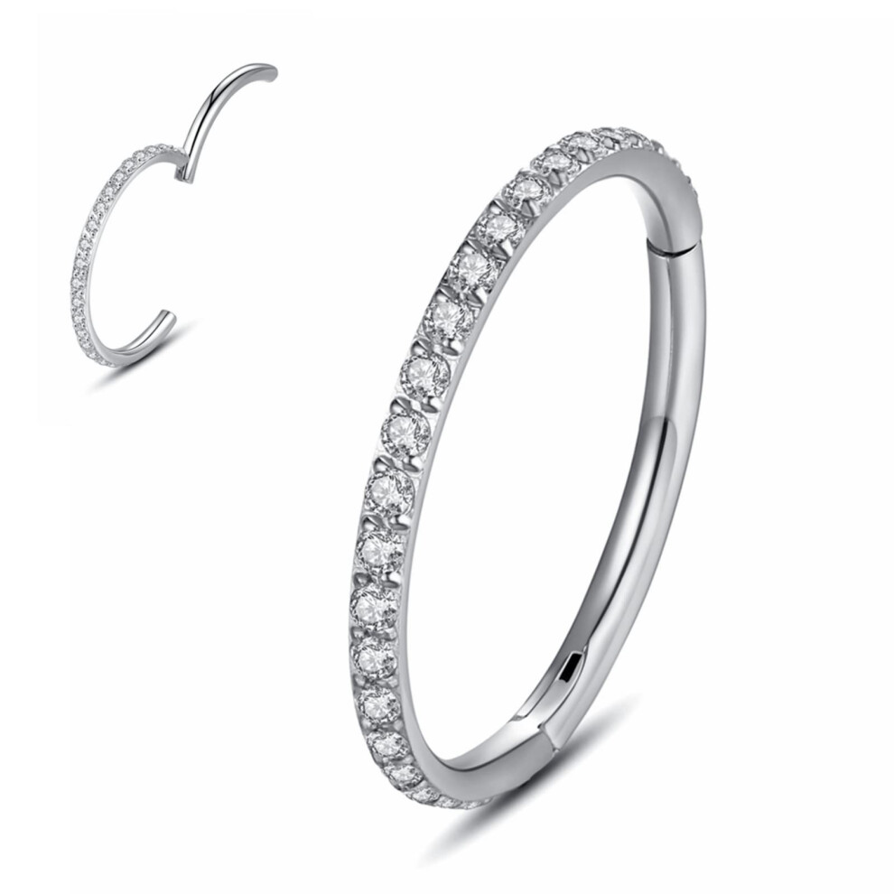 Yrogcu 16G 12Mm Srebrne Zewnetrzne Pierscienie Nosowe Z Przezroczystej Cyrkonii Kolczyki Na Chrzastke Tragus: Kolczyki Helix Ze Stali Nierdzewnej 316-image