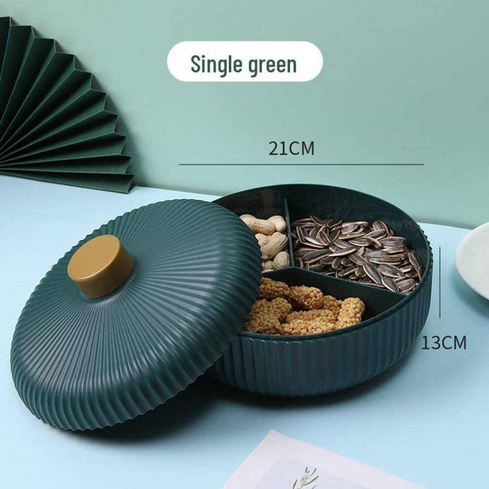 (green) "Light luxury round dried fruit storage box with lid for home living room coffee table, simple candy box, new style fruit plate rack."