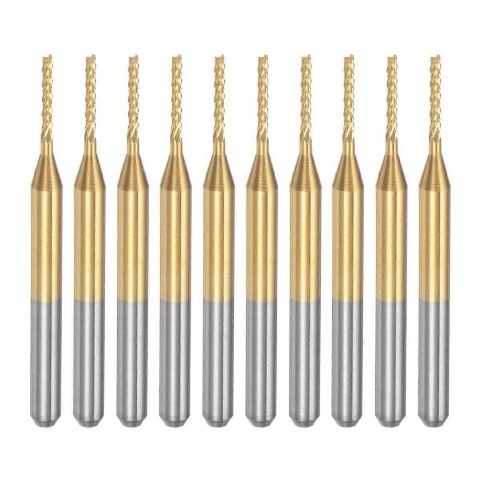 10PCS Titanium Coat Carbide End Mill Engraving Milling Cutter CNC Router Bits for PCB Machine, 1/8 Inch Shank 1.1Mm
