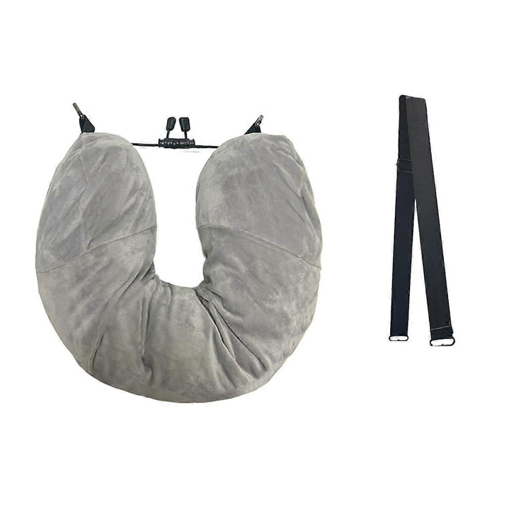 Stuffable Travel Pillow for Extra Luggage, Adjustable Neck Size & Shoulder Strap, Soft Velvet Cover, No Filler Grey