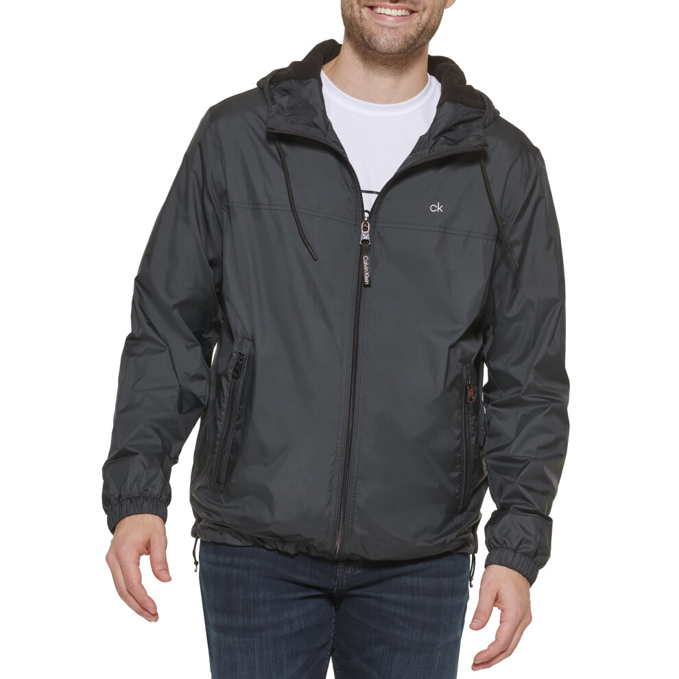 Calvin Klein Mens Hooded Windbreaker  Black  X-Large