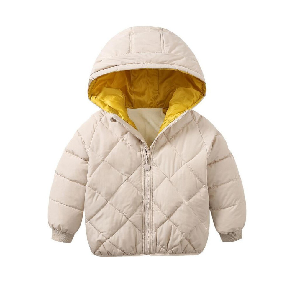 (beige, 4-5 Years) Autumn And Winter Children&apos;s Cotton Padded Clothes For Boys And Girls Cotton Padded Clothes For Neutral Velvet Warm Coat For Children Diamond Pla
