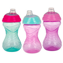 Nuby Clik-It Tazza Sippy Antifuga Facile Grip per Bambine - (3-Pack) 10 Oz - 6+ Mesi