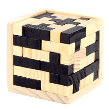 3D dreven hlavolamov kocka, dreven puzzle v tvare T, logick puzzle hra, vzdel vacia hracka pre deti a dospel ch (cierna)