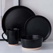 Stone Lain Jules Stoneware Round Dinnerware Set  Black 16-Piece Servic